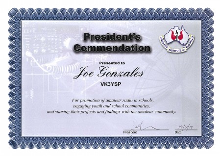 Award for SARCNET promotion of Amater Radio